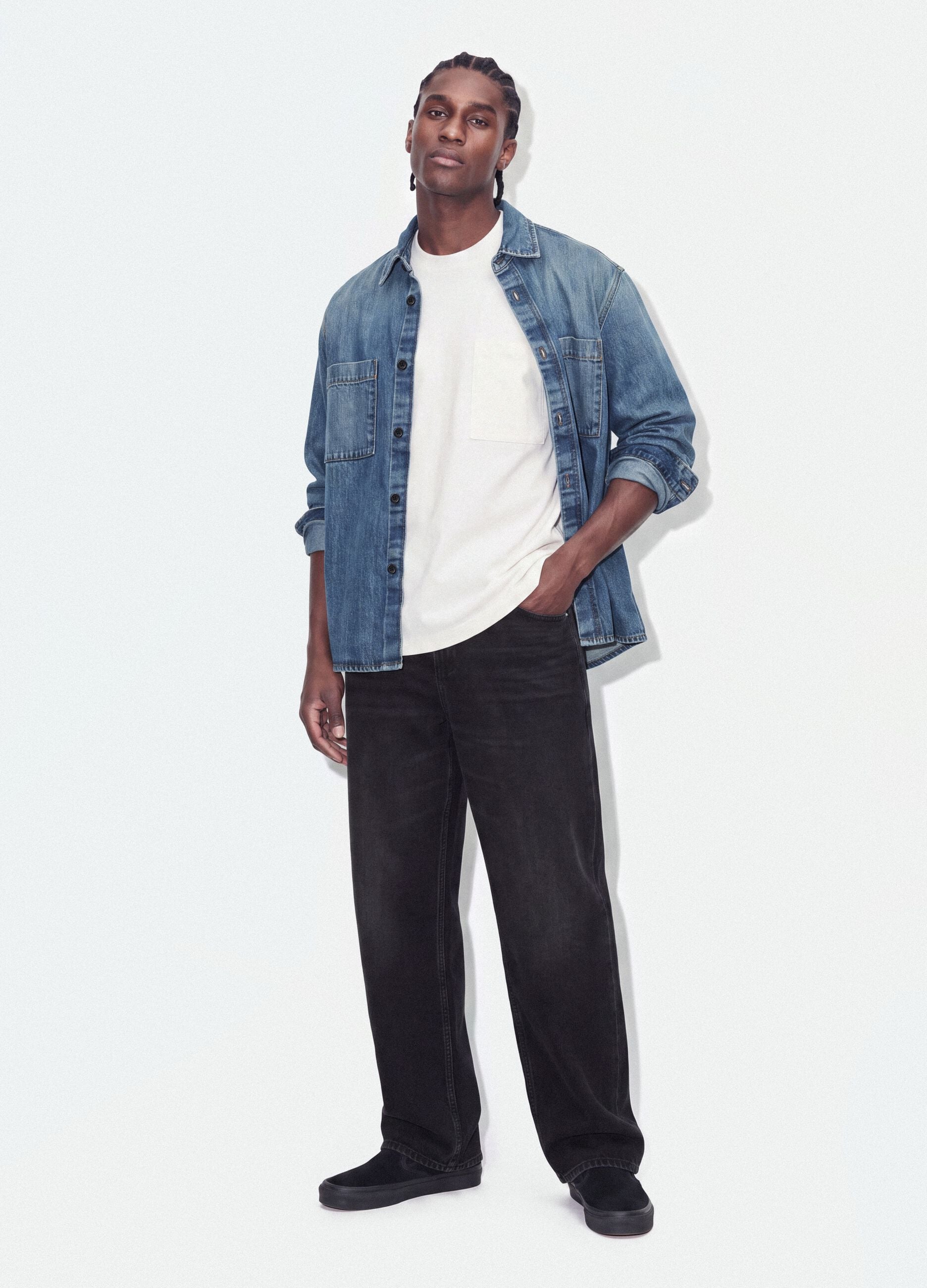 Blue denim shirt in pure cotton, regular fit