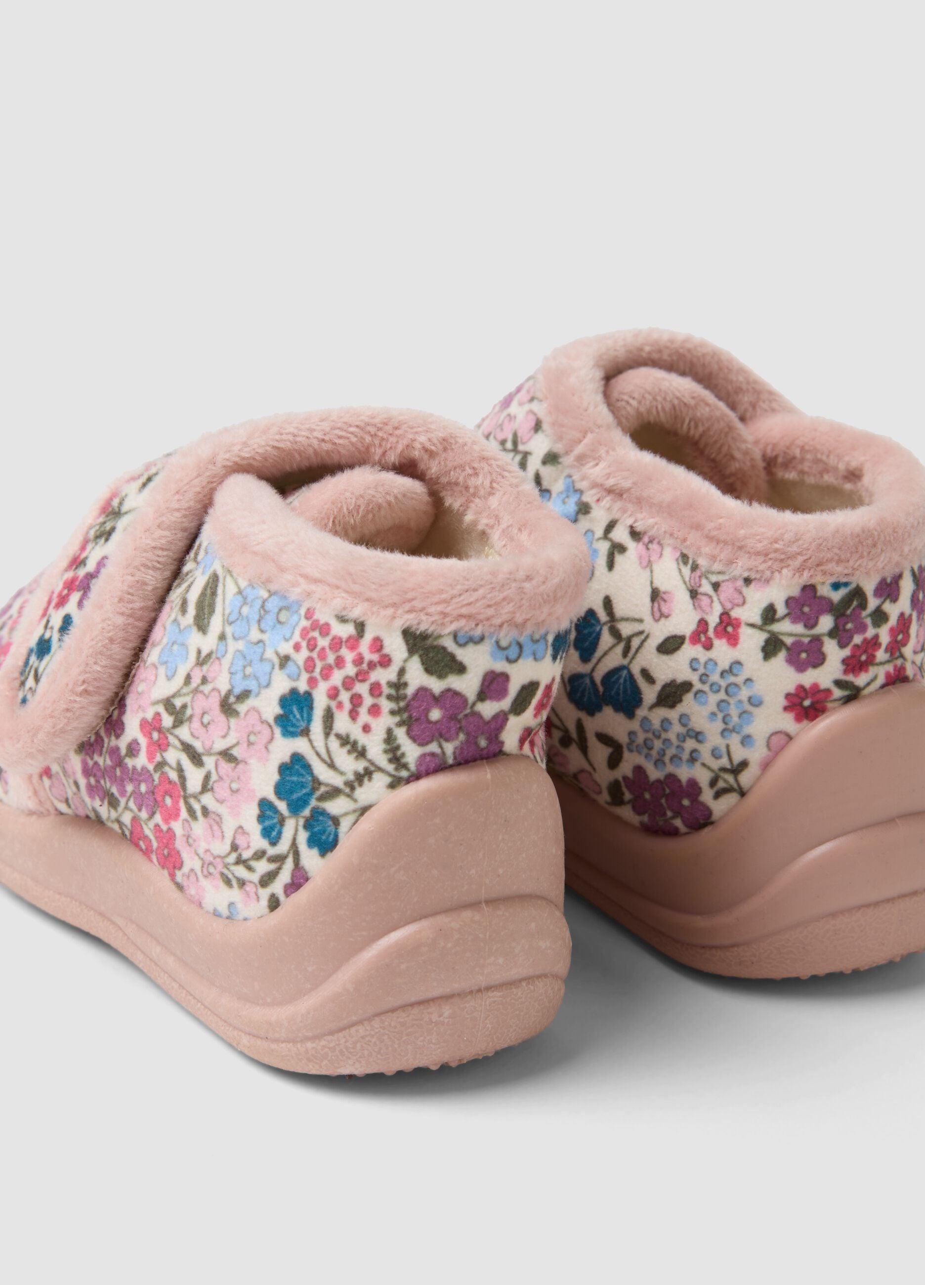 Pink floral bootie slippers