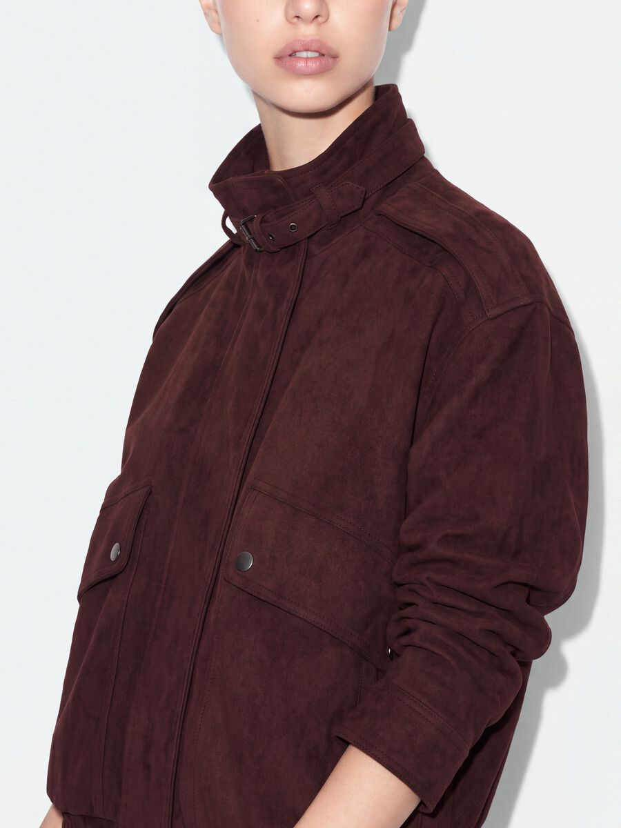 Brown stretch high-neck jacket, regular fit_1