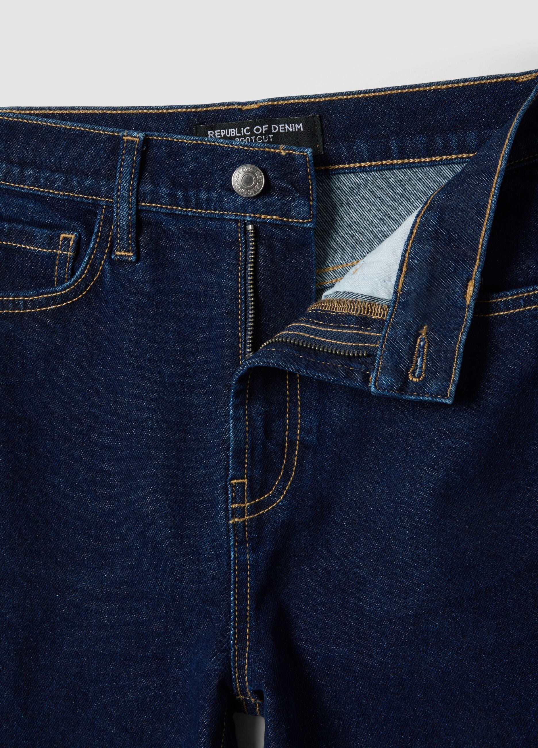 Stretch Cotton Denim Blue Bootcut Jeans