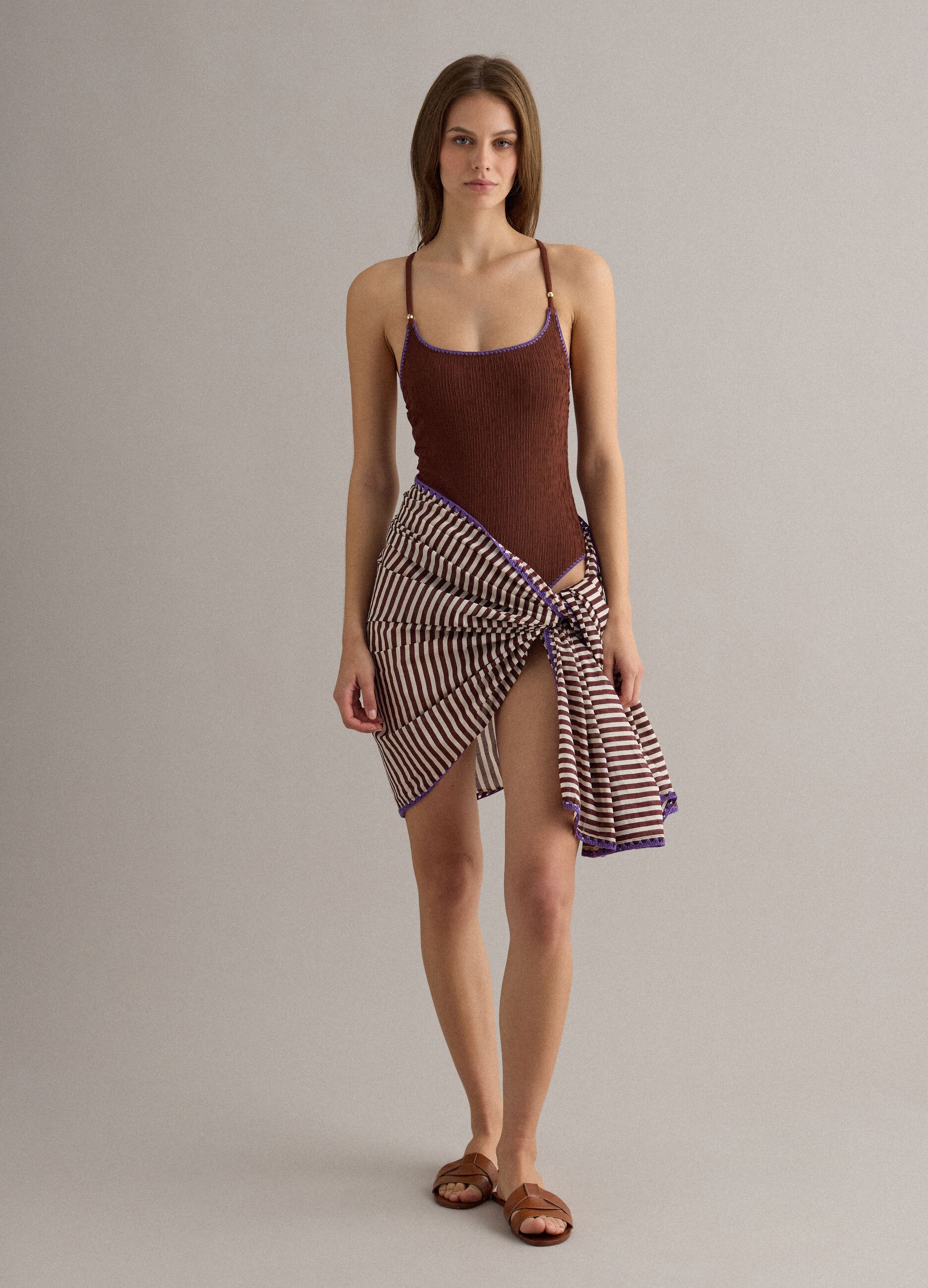 Brown striped pure cotton sarong