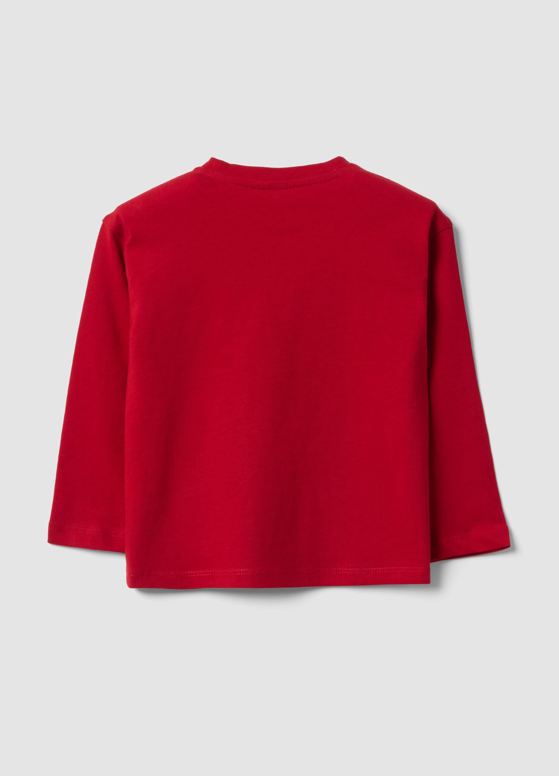 Red pure organic cotton T-shirt with puppy print for boys
