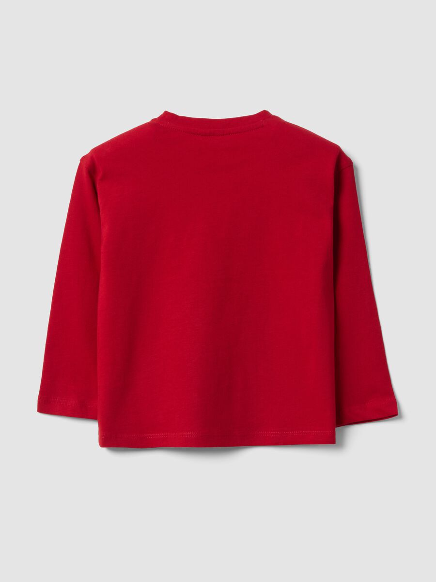 Red pure organic cotton T-shirt with puppy print for boys_1