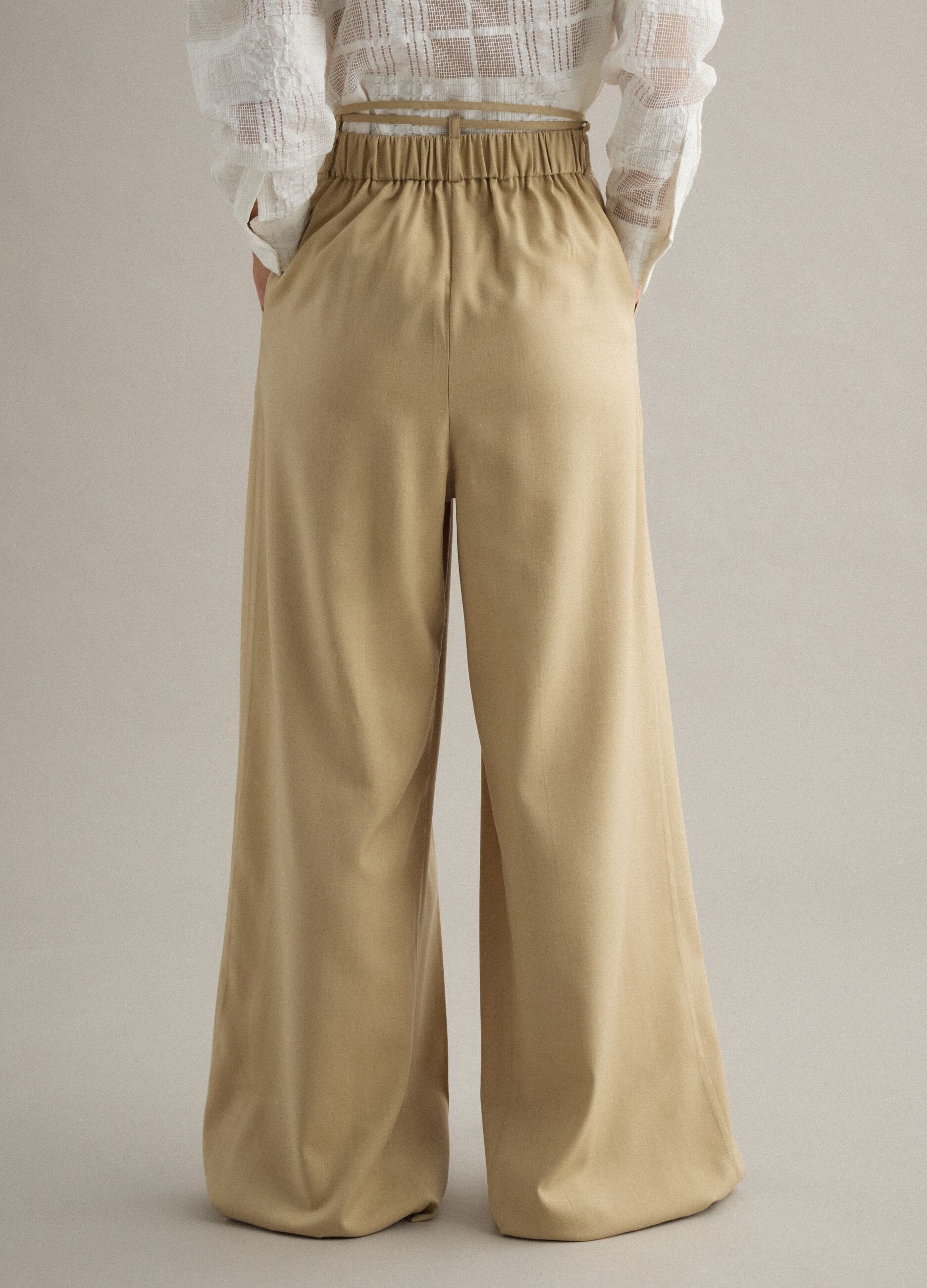 Beige viscose blend flare trousers