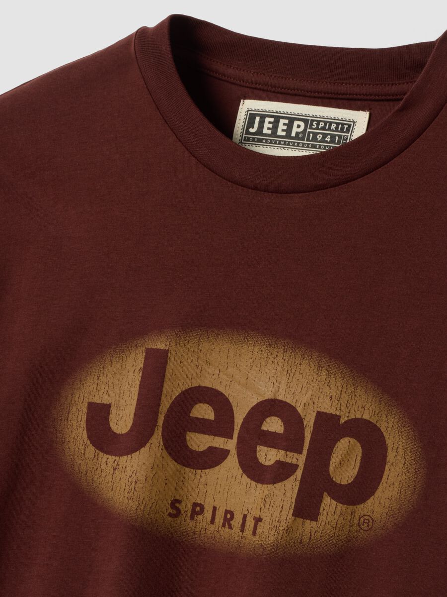 T-shirt marrone in puro cotone con girocollo e stampa Jeep_1