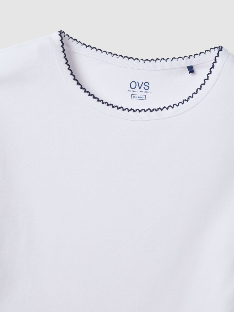 White pure cotton regular fit T-shirt with contrast stitching_5