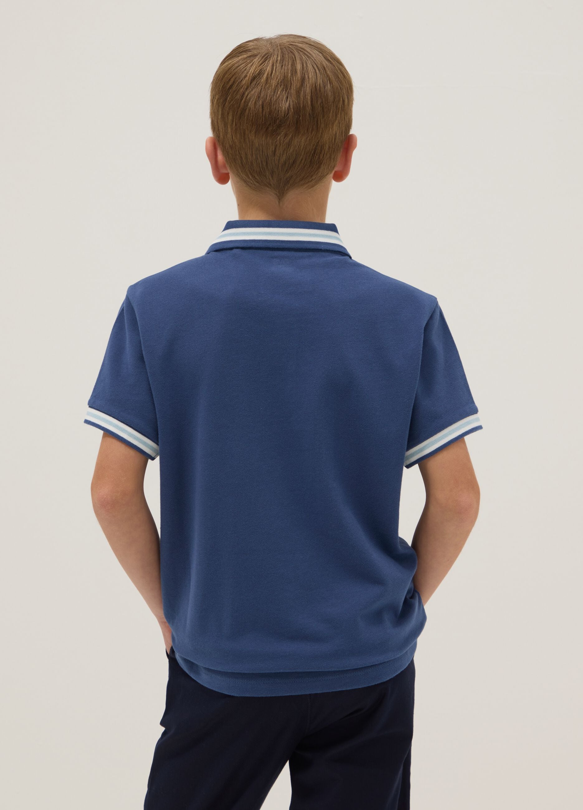 Boy's blue pure cotton polo, regular fit