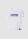 White stretch cotton jersey T-shirt with graffiti slogan for girls_3