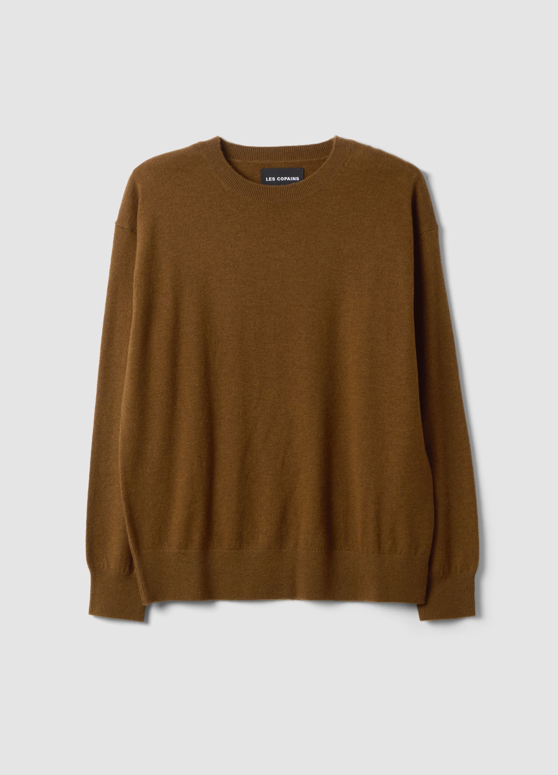 Brown pure wool crew-neck jumper in oversized fit