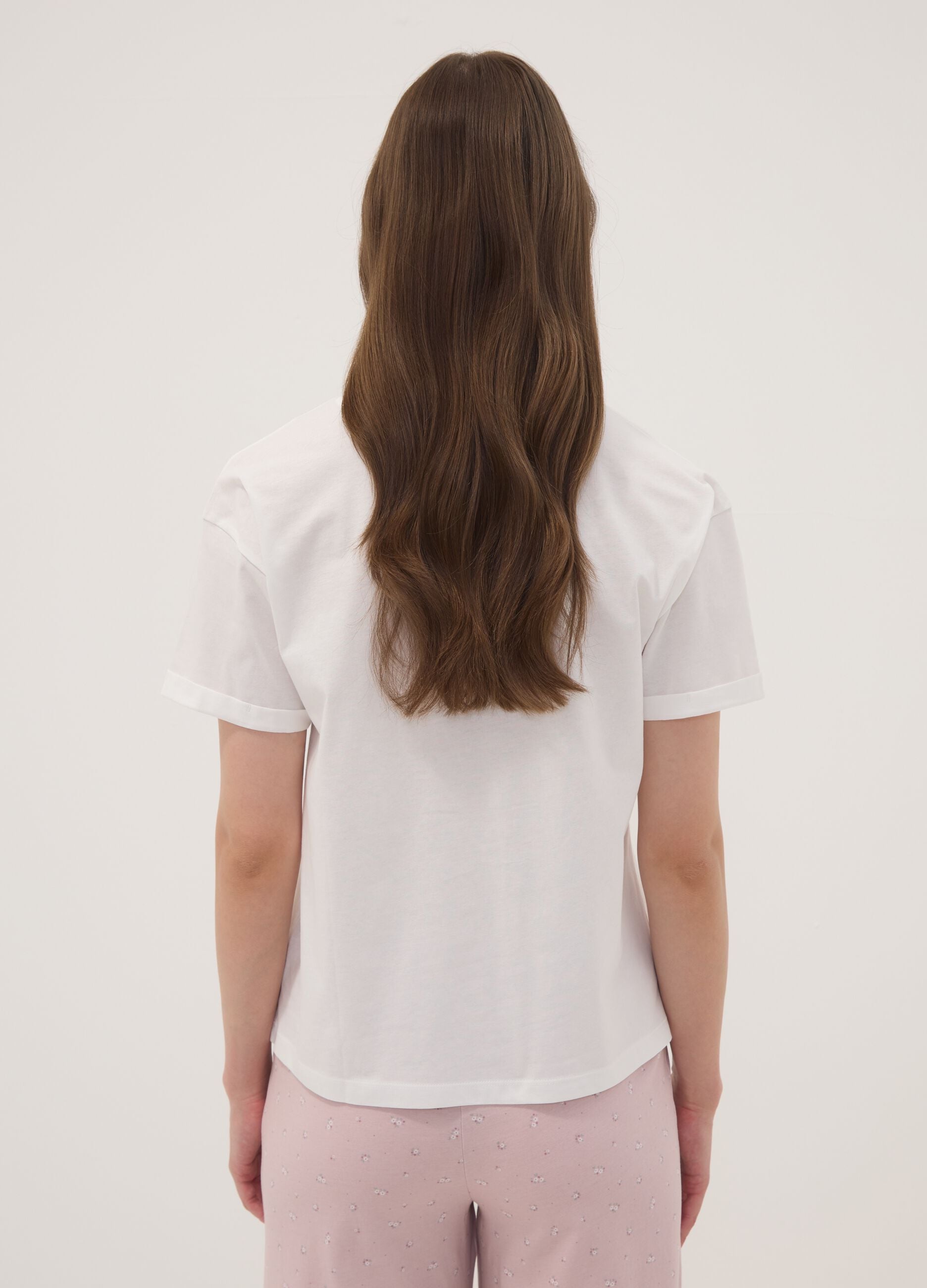 White organic cotton pyjama T-shirt with front slogan