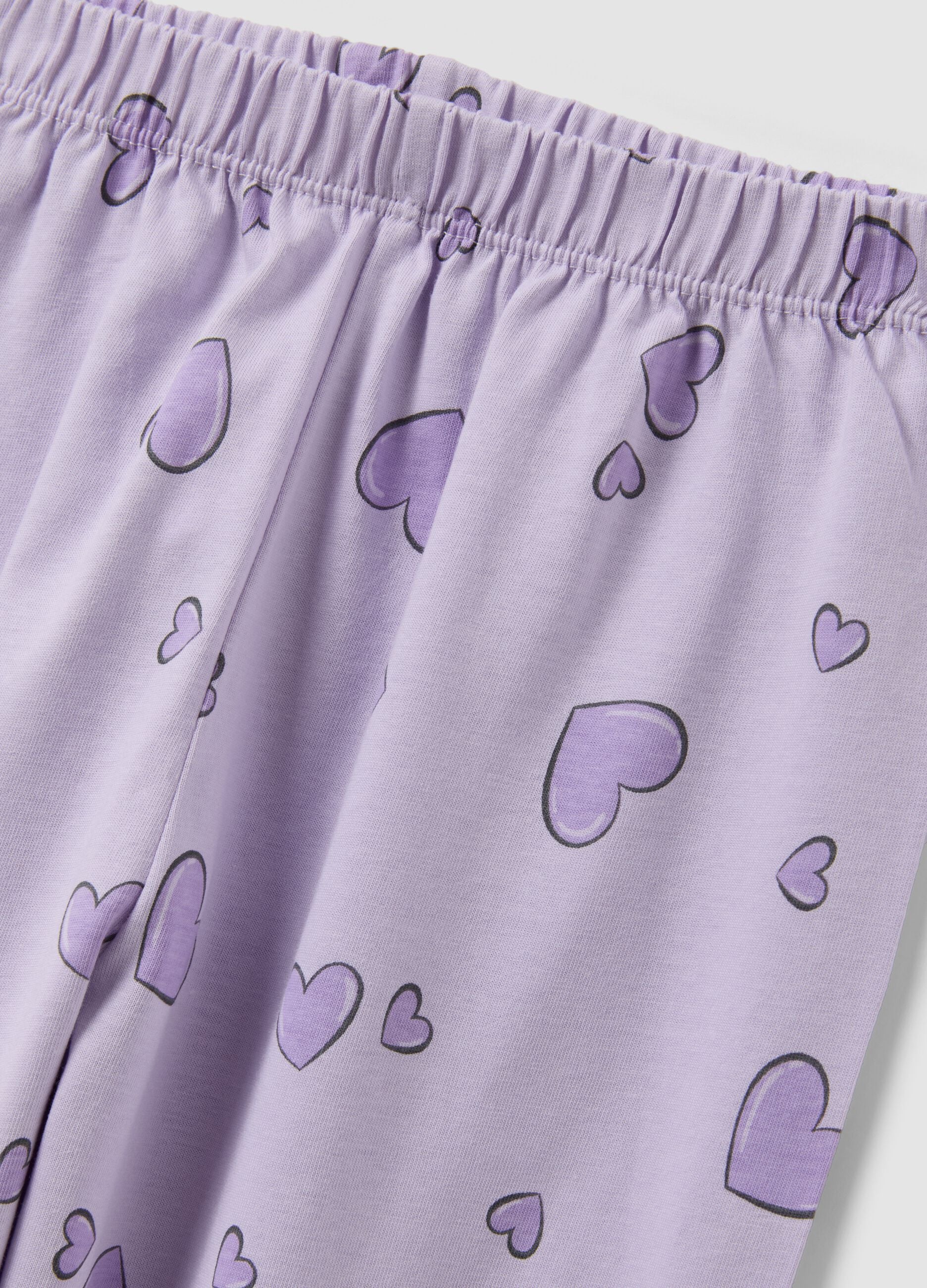 Purple pure organic cotton heart-print pyjamas for girls