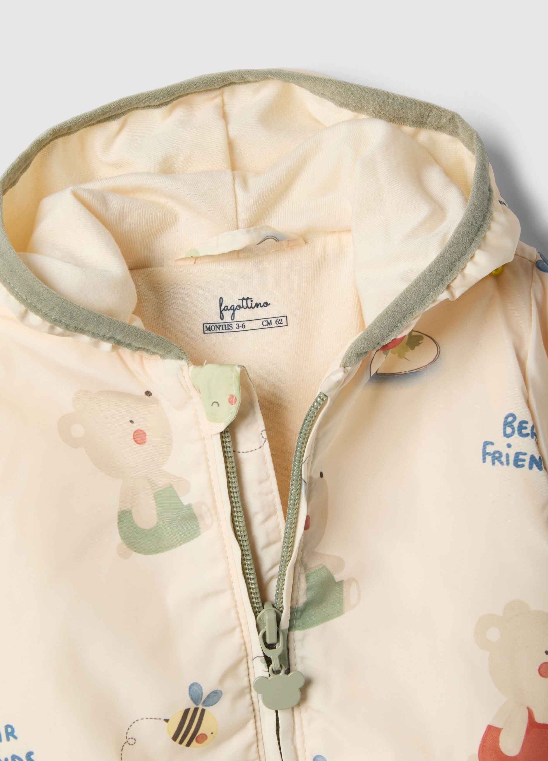 Beige cotton jacket regular fit with hood for baby