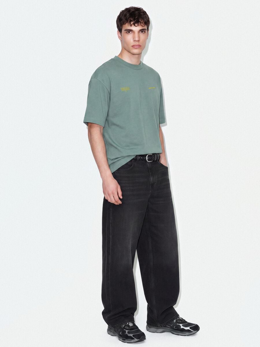 Brown cropped pure cotton boxy-fit T-shirt with print_1