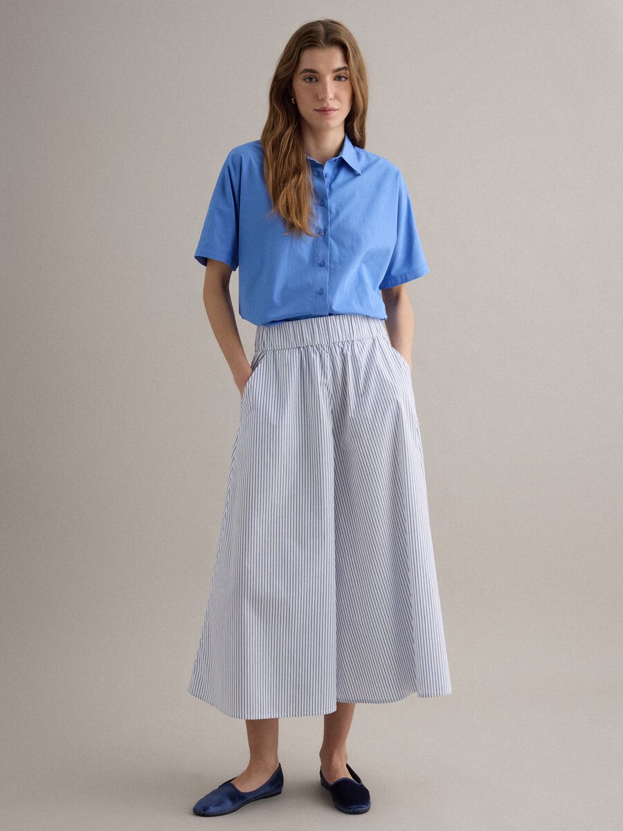 Long white and blue striped pure cotton skirt_0