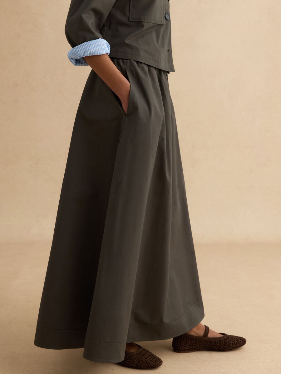 Grey long pure cotton skirt with elastic waistband_3
