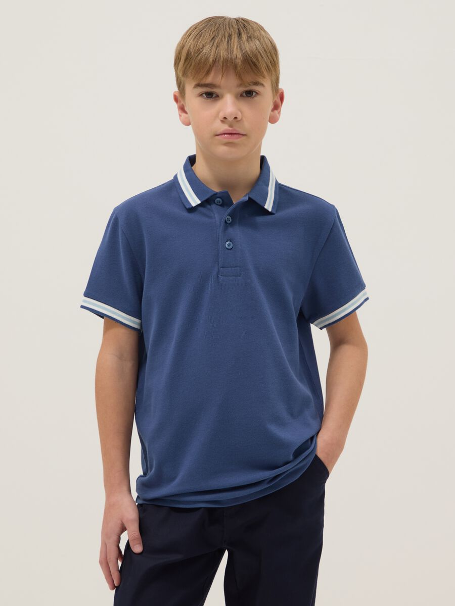 Polo in puro cotone blu da ragazzo regular fit_0