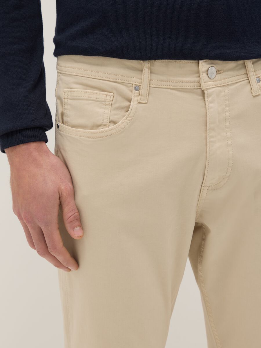 Slim Fit Beige Stretch Cotton Trousers_3