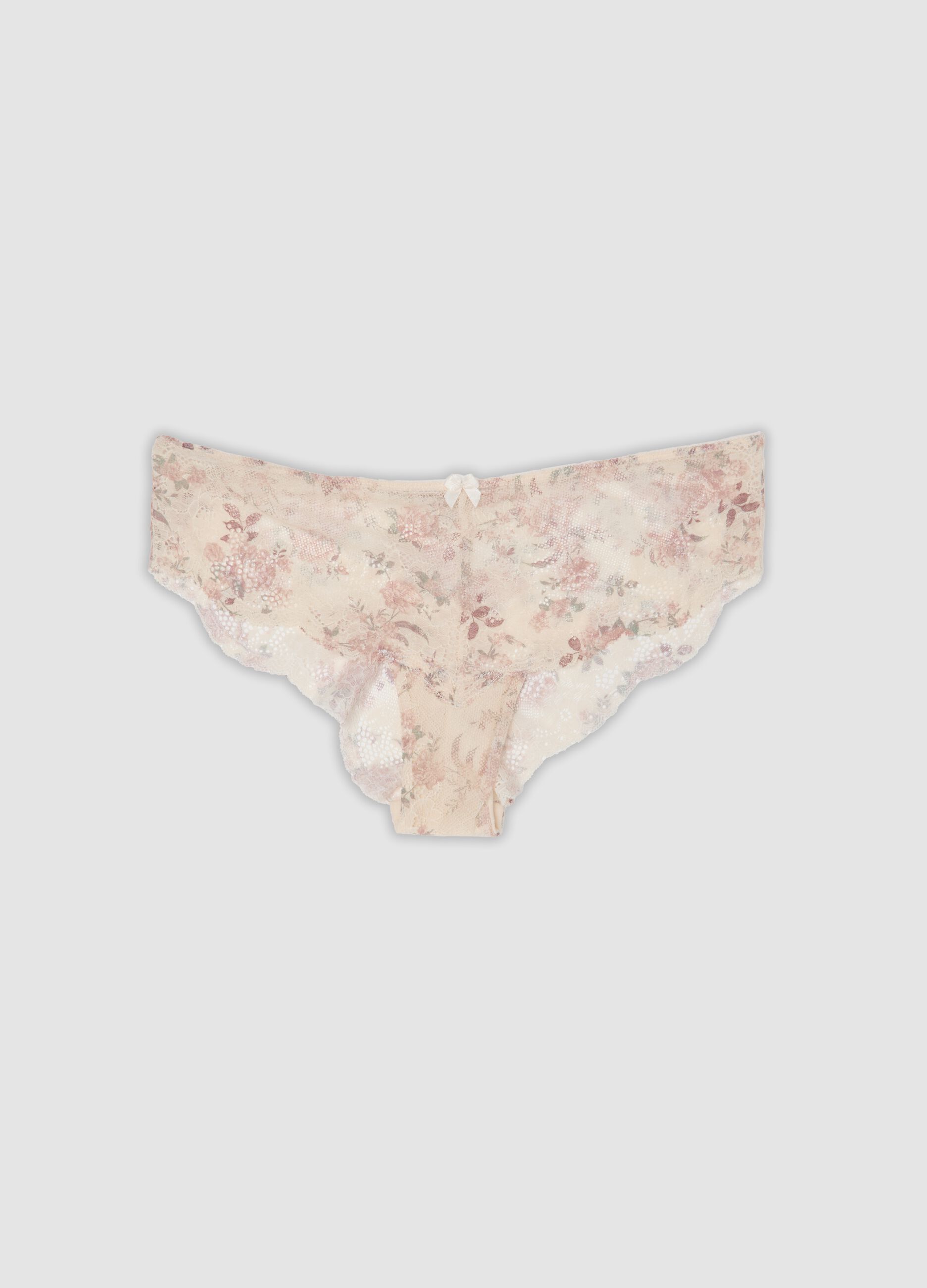 Beige organic cotton floral lace briefs