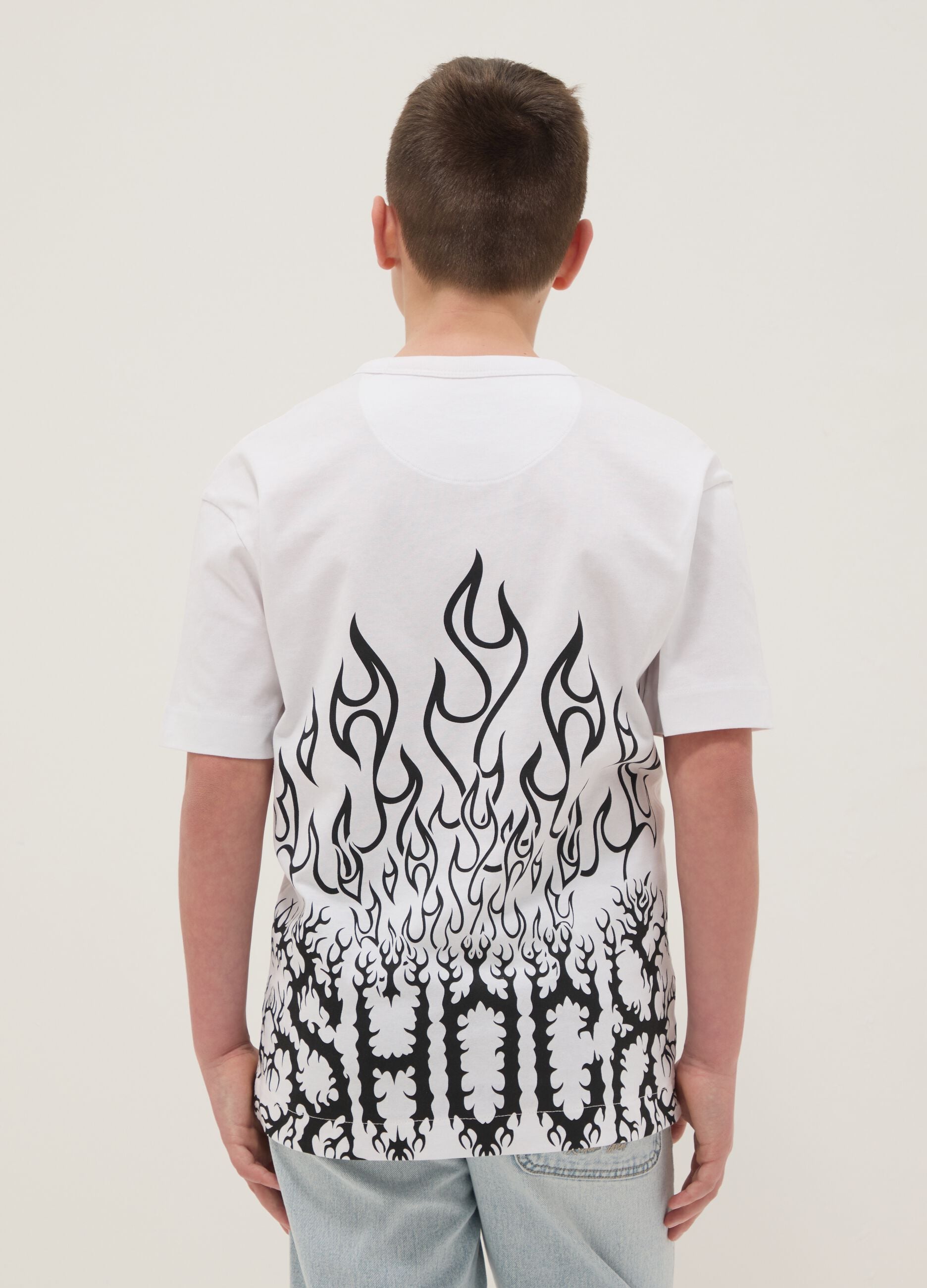 Children's white pure cotton oversized fit T-shirt with print