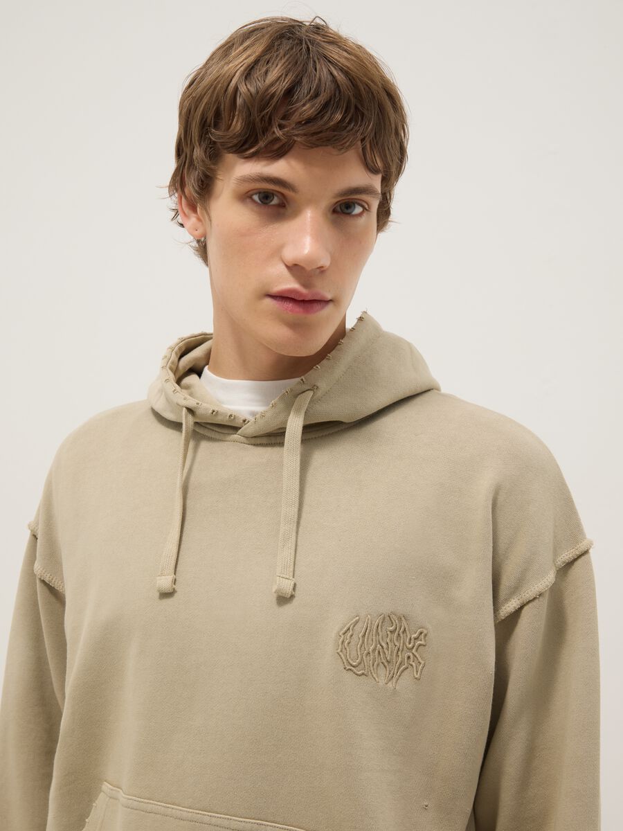 Oversized fit beige cotton blend hoodie_0