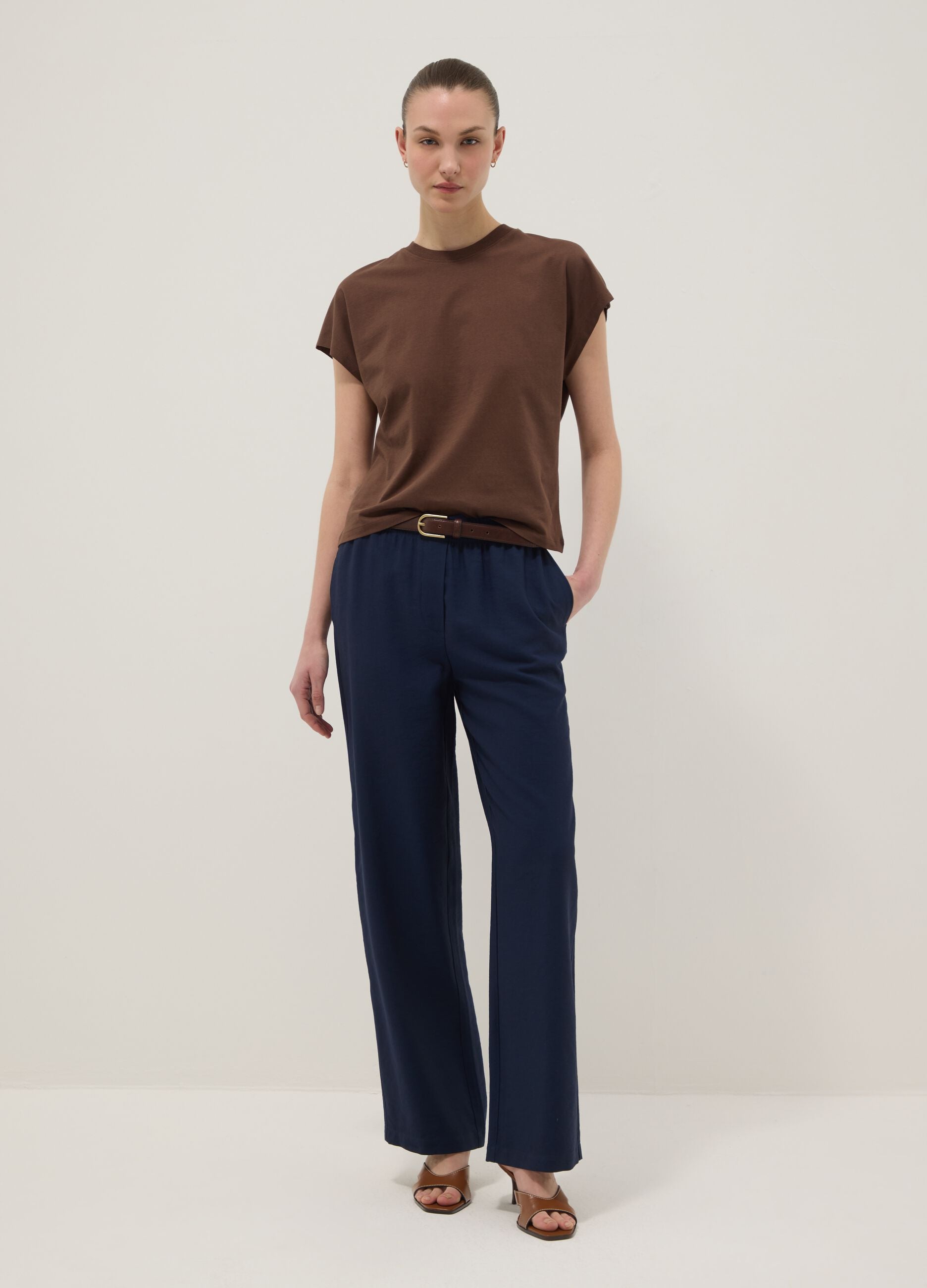 Brown fitted pure cotton short-sleeve T-shirt