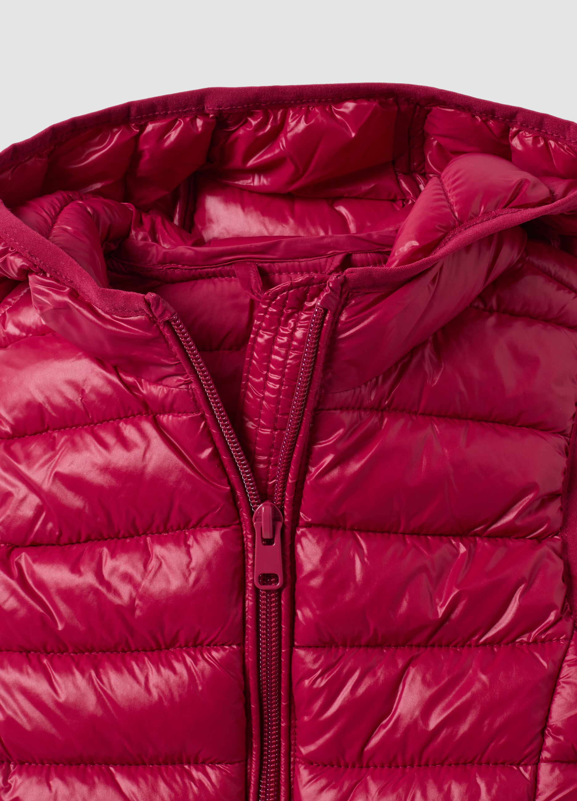 Girls&rsquo; red padded gilet with hood and zip