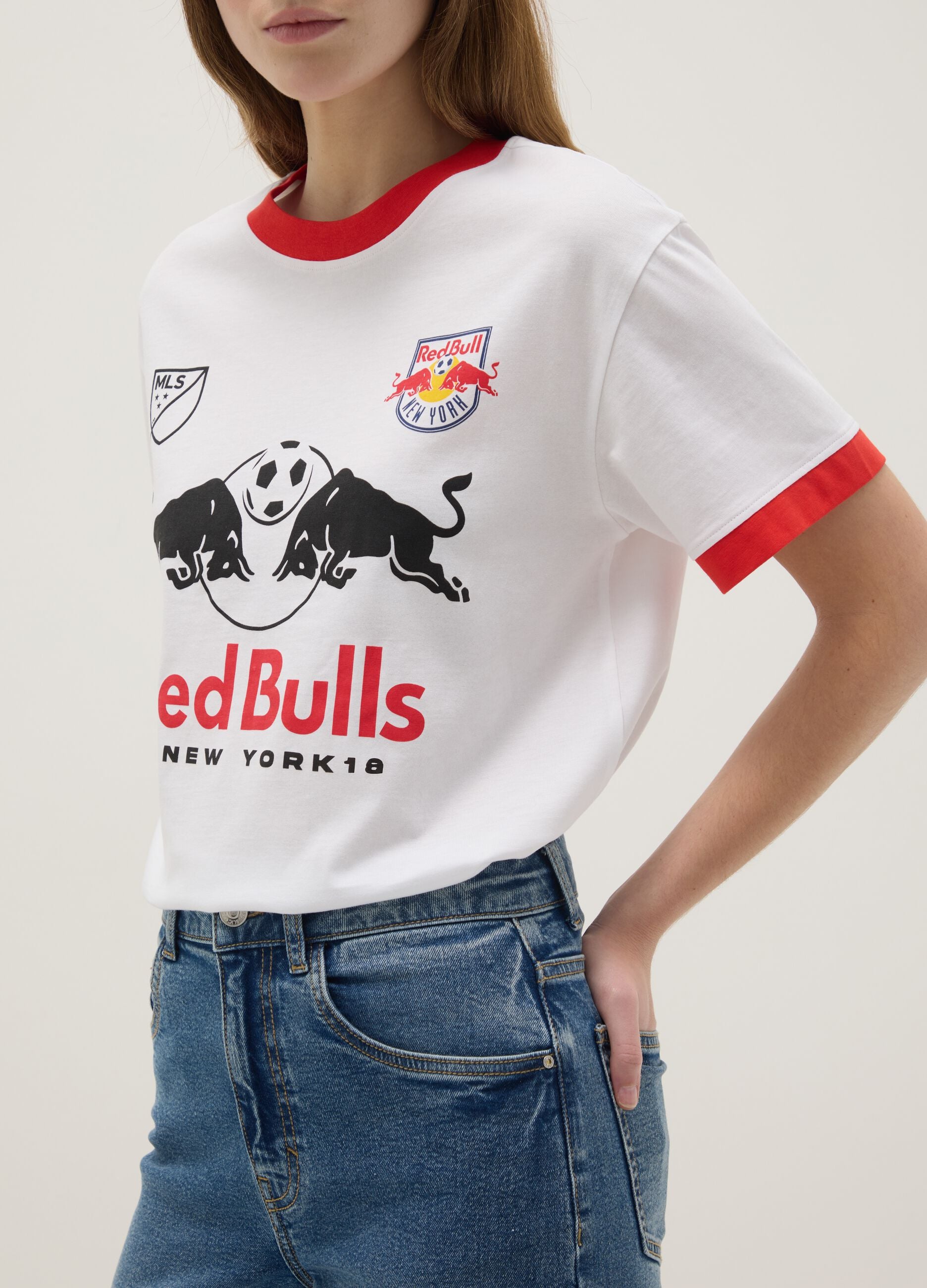 Regular fit multicolour stretch cotton T-shirt with Red Bulls print