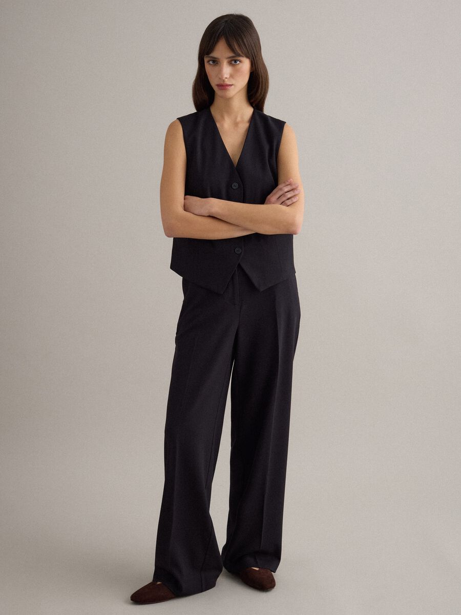 Pantaloni flare in misto viscosa neri_0
