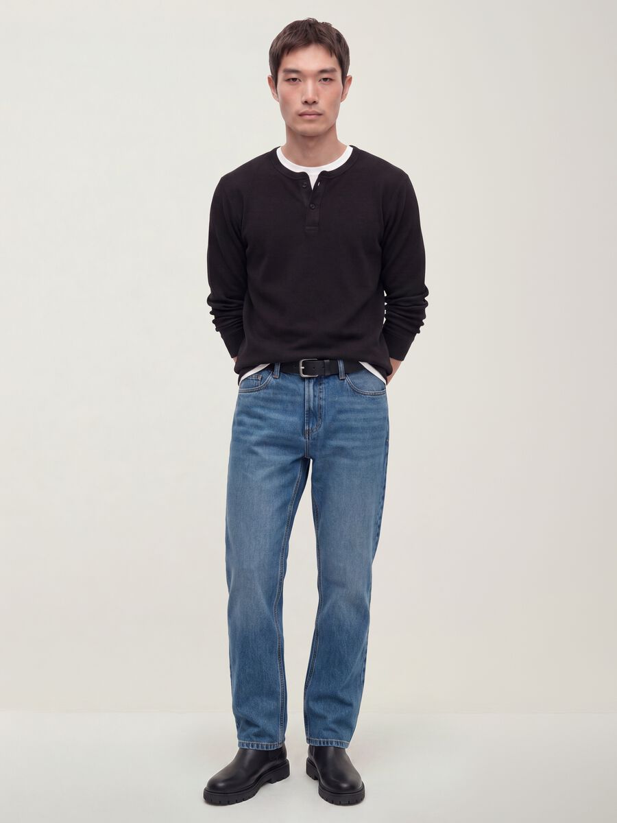 Blue denim jeans in pure cotton, regular fit_0