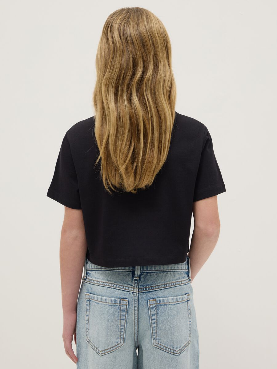 T-shirt in puro cotone nero da ragazza boxy fit_1