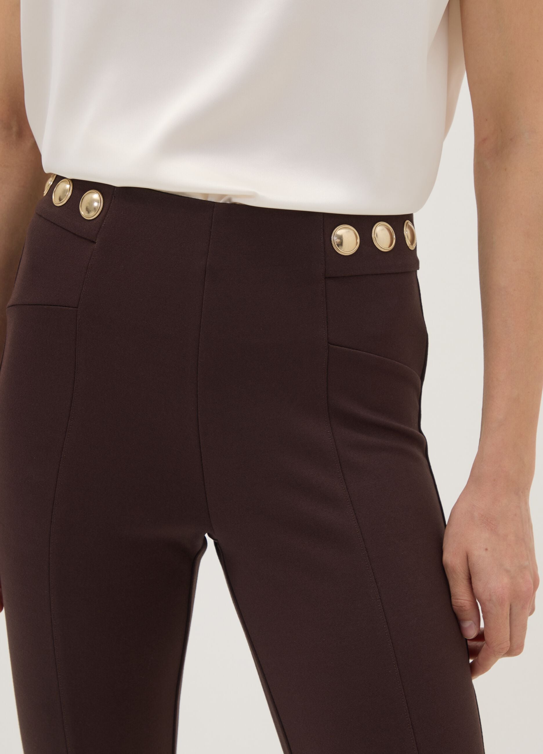 Brown Milano stitch skinny-fit leggings in stretch viscose