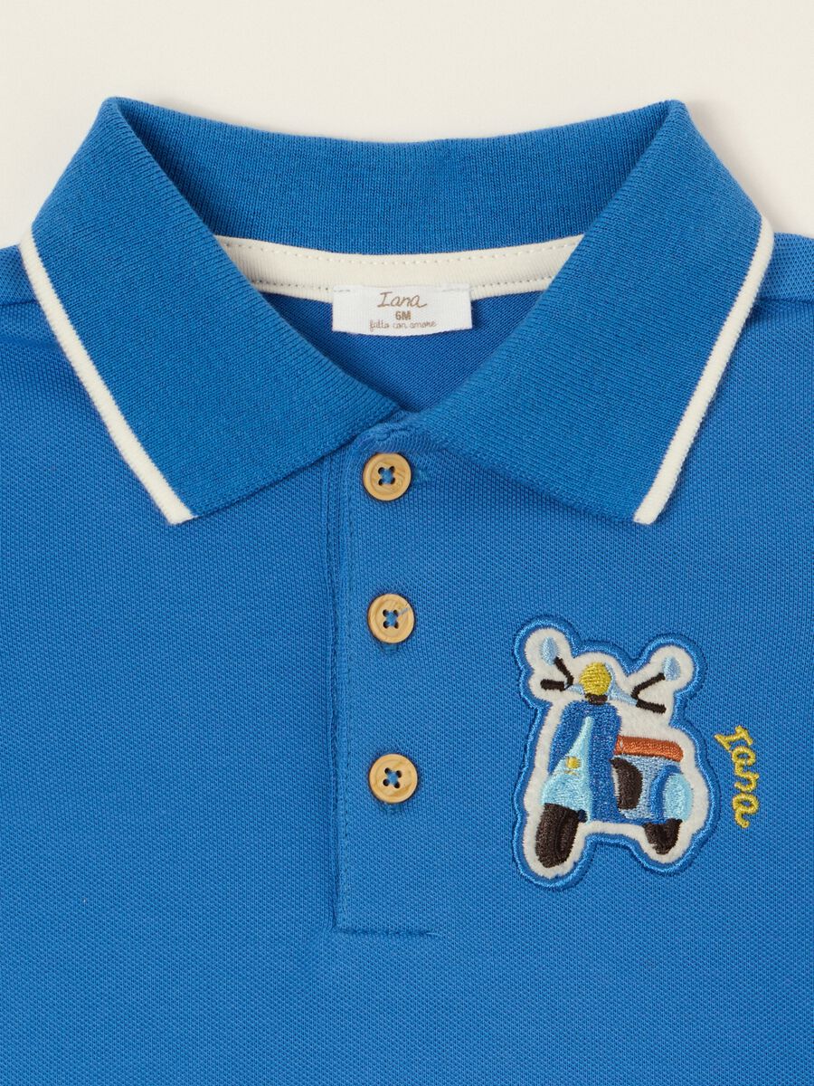 Polo blu in cotone elasticizzato a maniche corte regular fit da neonato_1