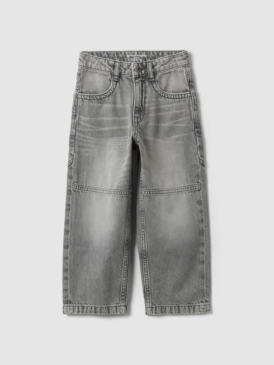Grey denim skater jeans in a cotton and lyocell blend for boys_0
