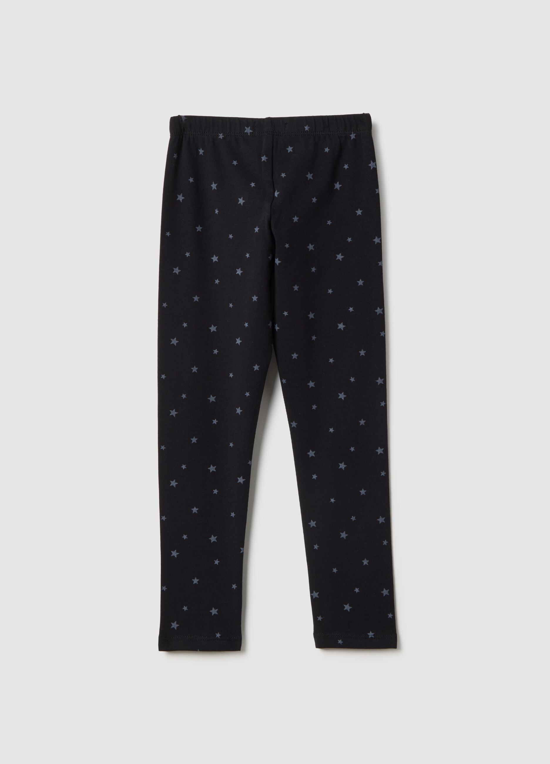 Girls' Black Stretch Cotton Skinny Fit Leggings with Stars