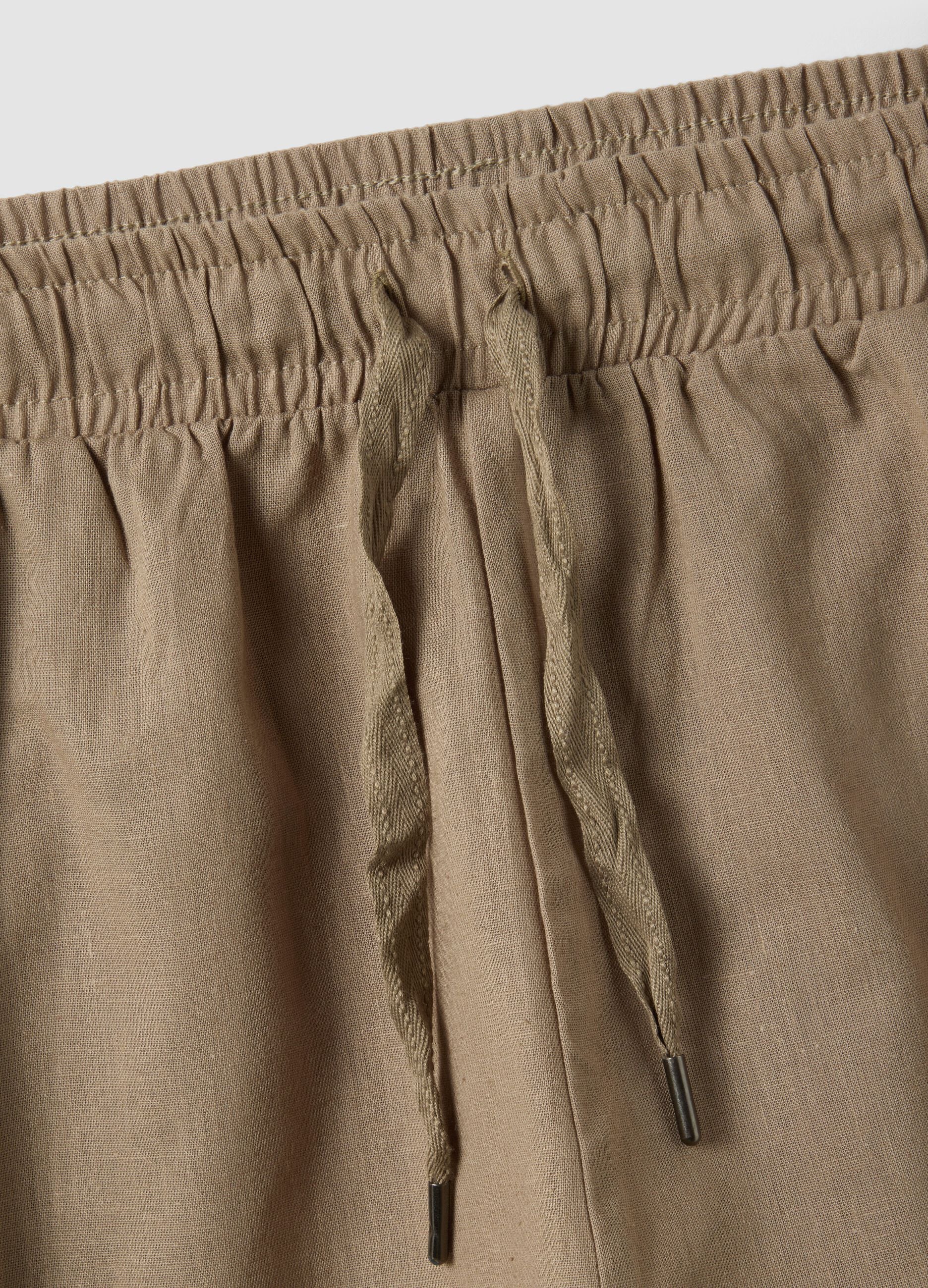 Beige cotton-linen blend pyjama shorts, regular fit