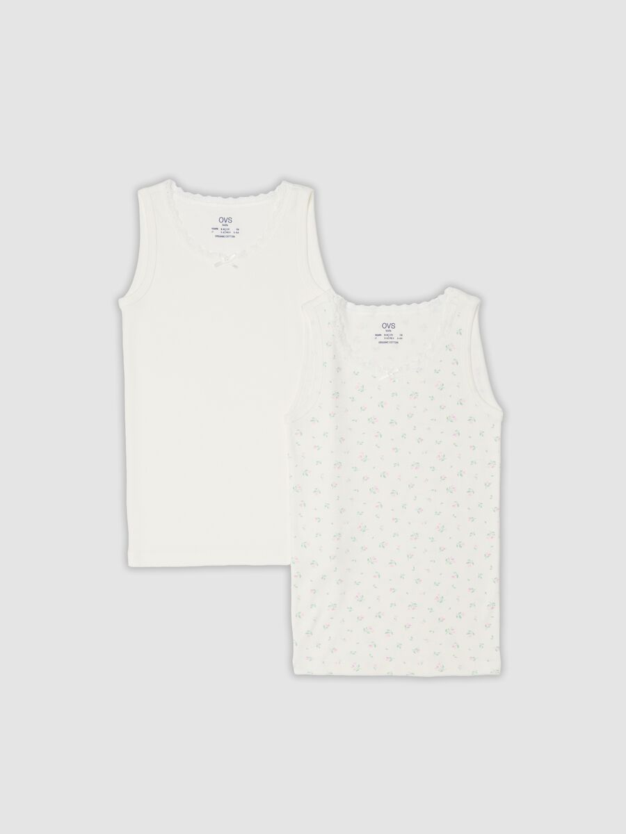 2-pack white organic cotton vests with print for girls_0