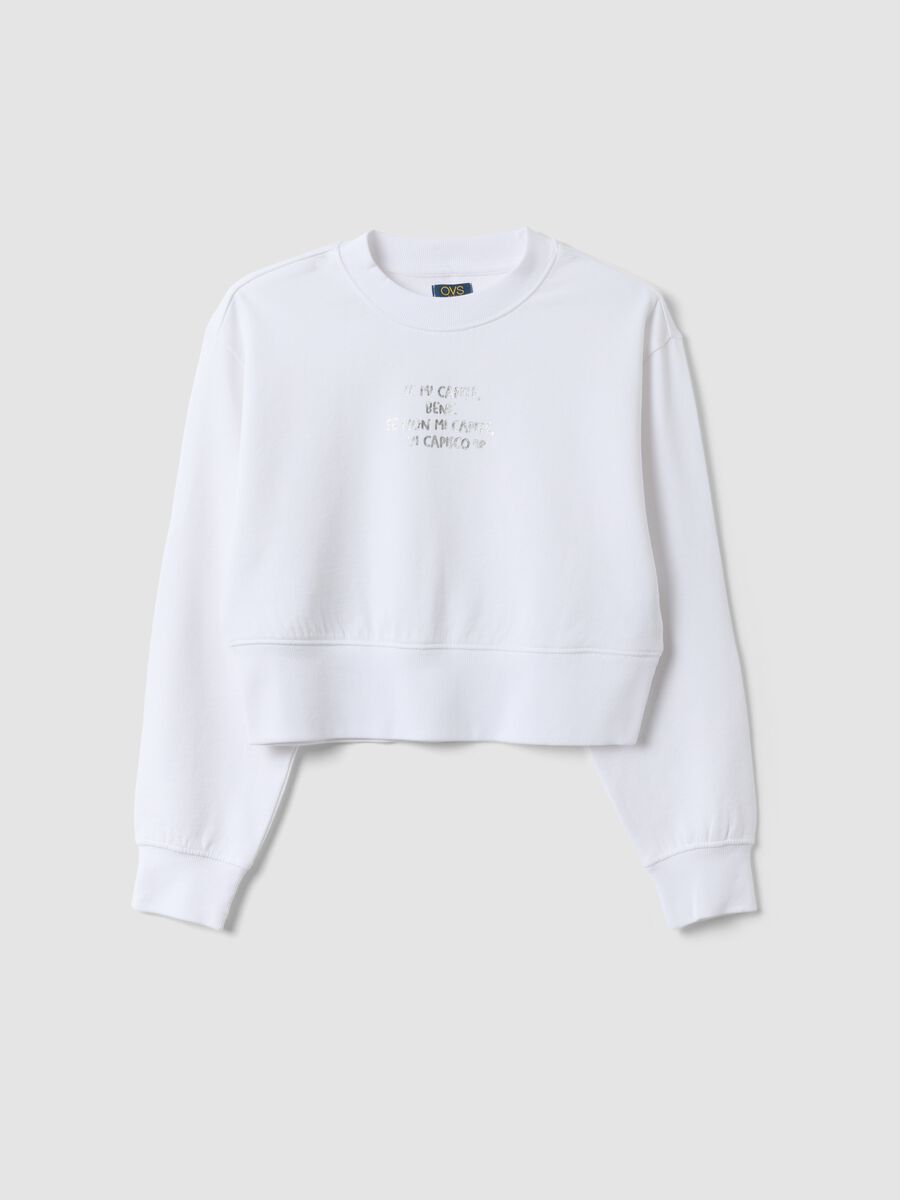 White organic cotton sweatshirt with front print for girls_3