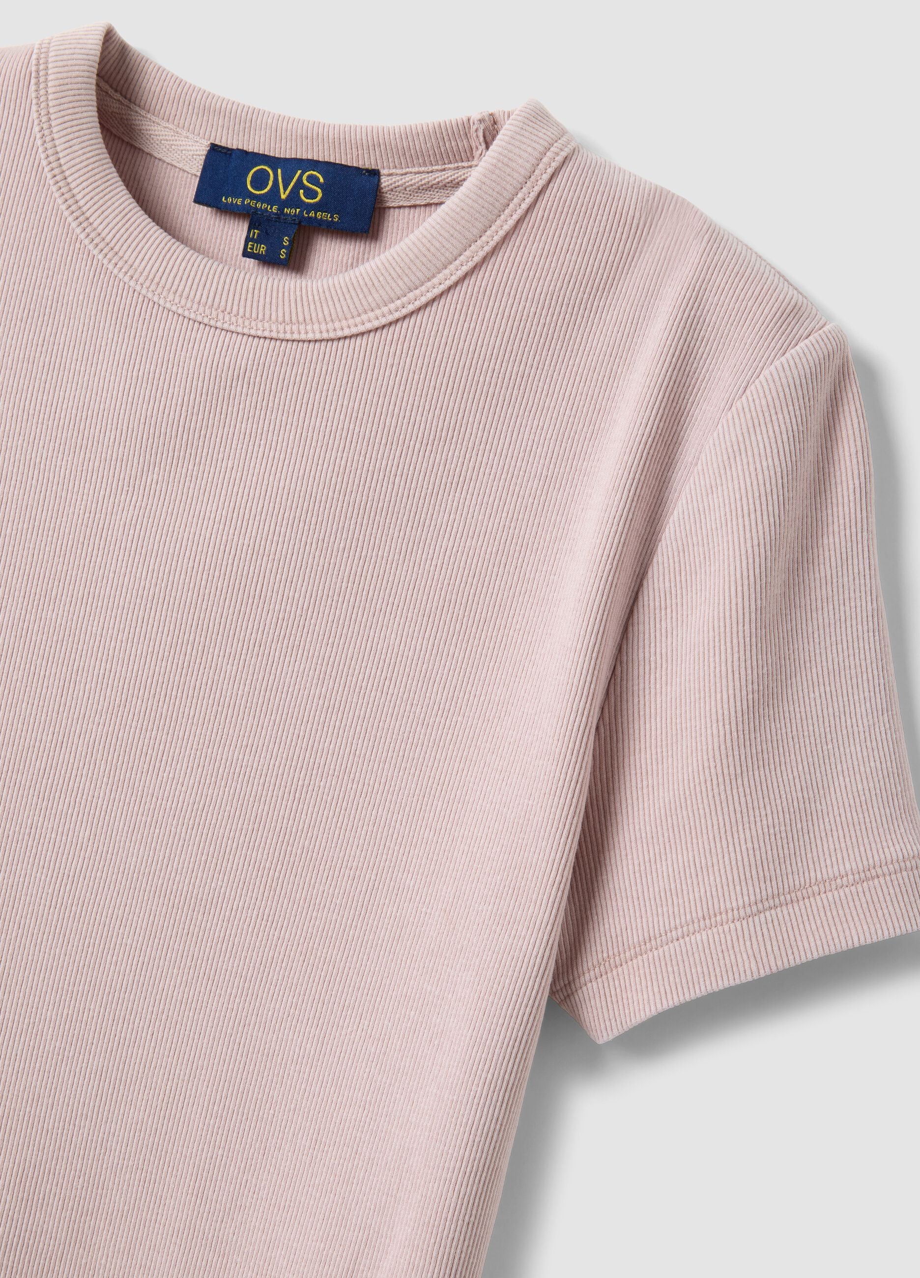 Slim fit pink crew neck cotton stretch T-shirt