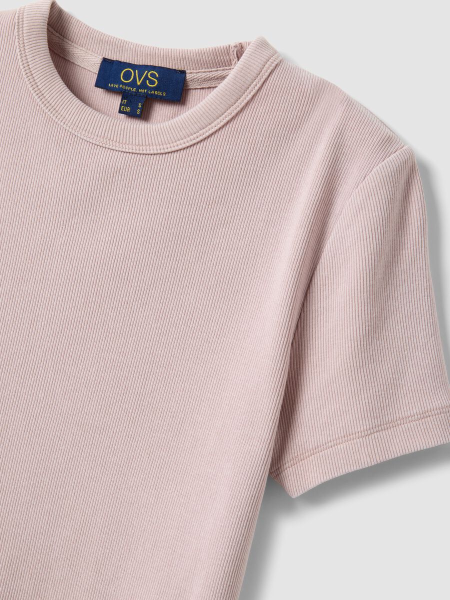 Slim fit pink crew neck cotton stretch T-shirt_5