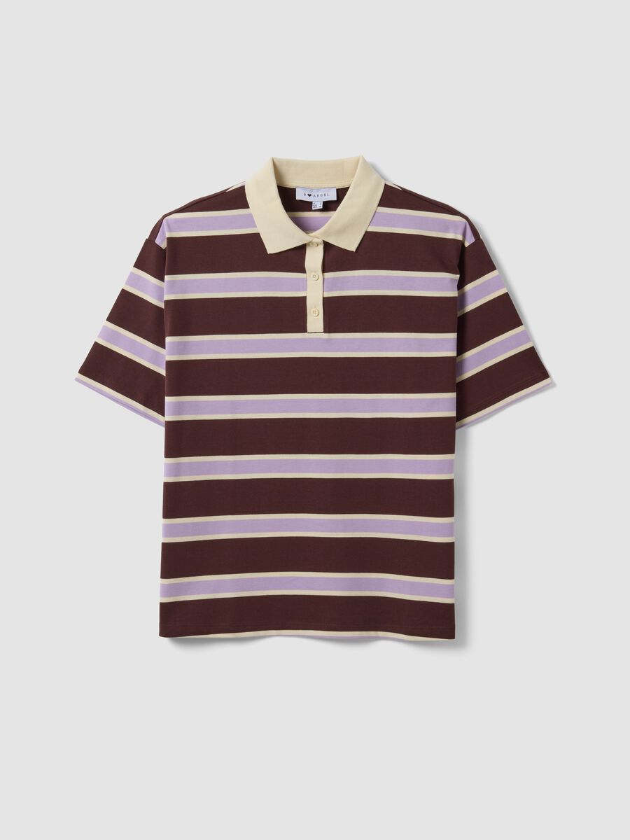Brown pure cotton oversized striped polo_0