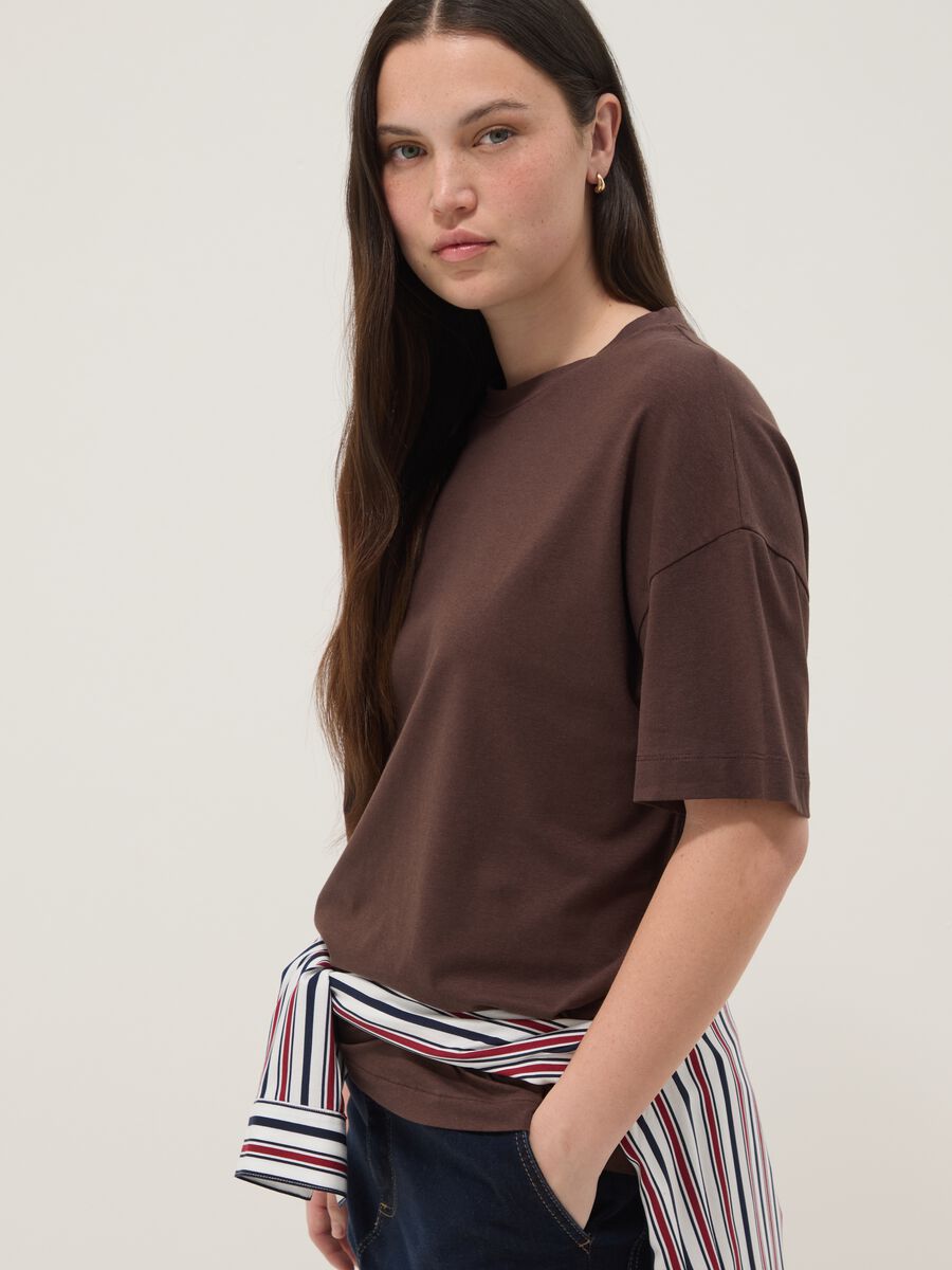 Brown stretch cotton and modal T-shirt_1