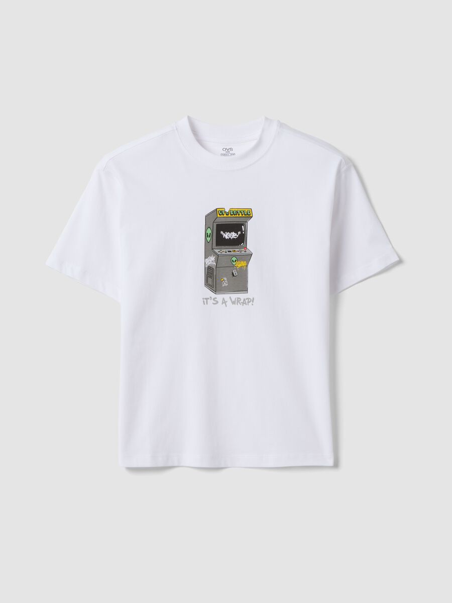T-shirt bianca in puro cotone da ragazzo oversize fit con stampa_3