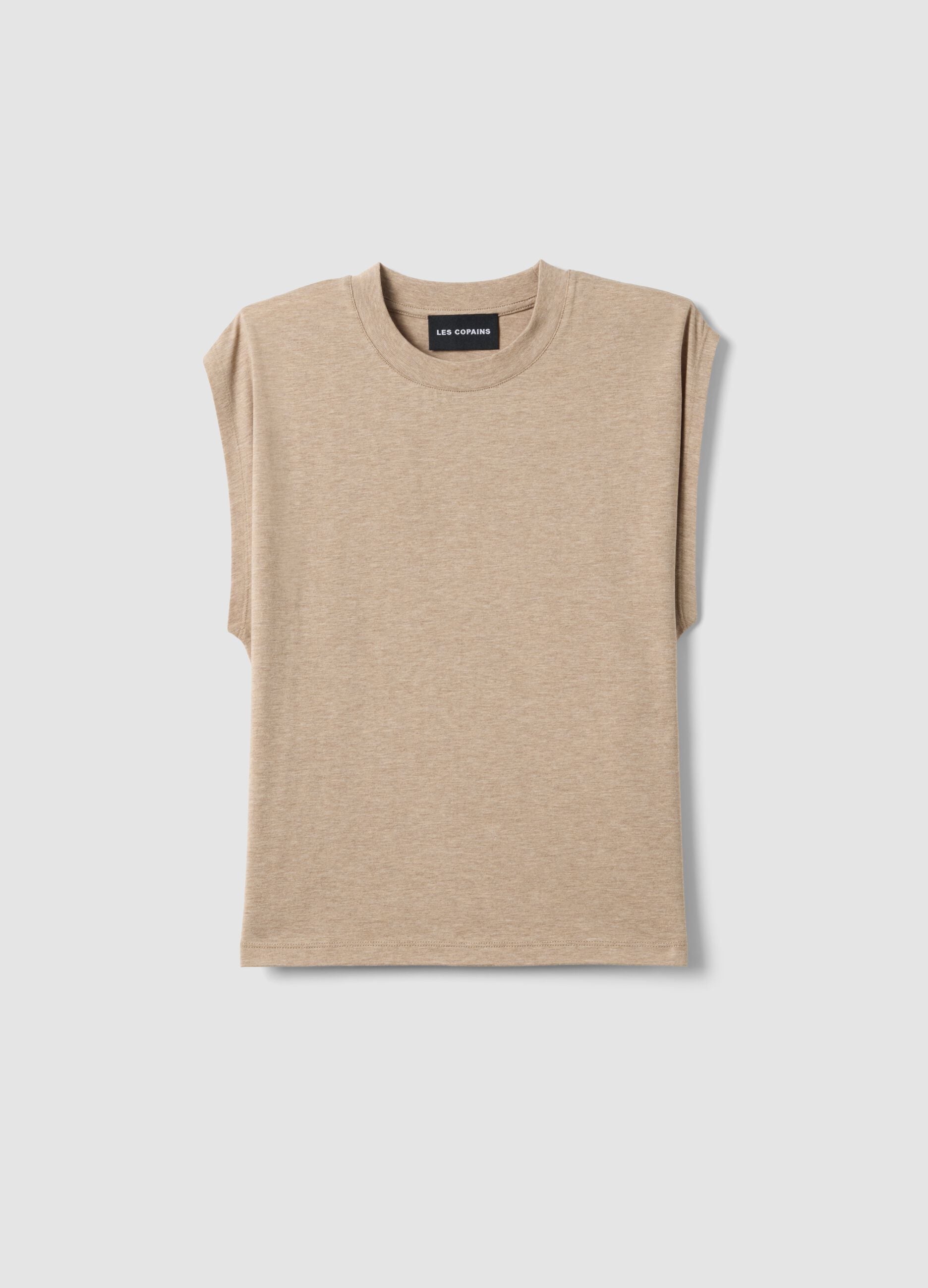 Beige regular-fit lyocell and cotton blend T-shirt with wide sleeves