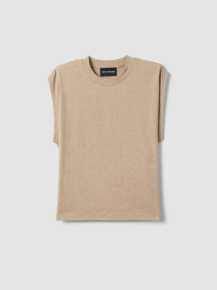 Beige regular-fit lyocell and cotton blend T-shirt with wide sleeves_4