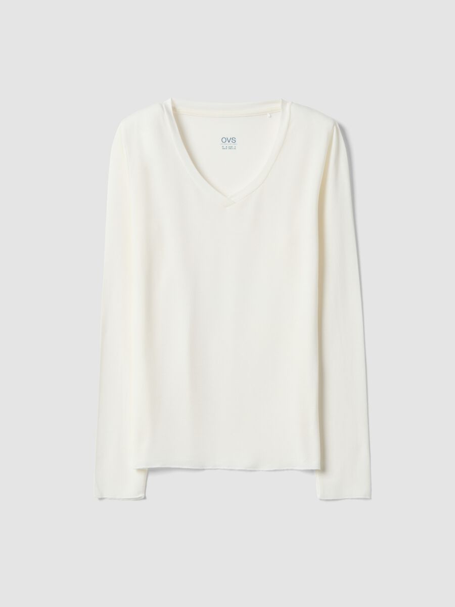 White stretch modal crew-neck T-shirt, regular fit_0