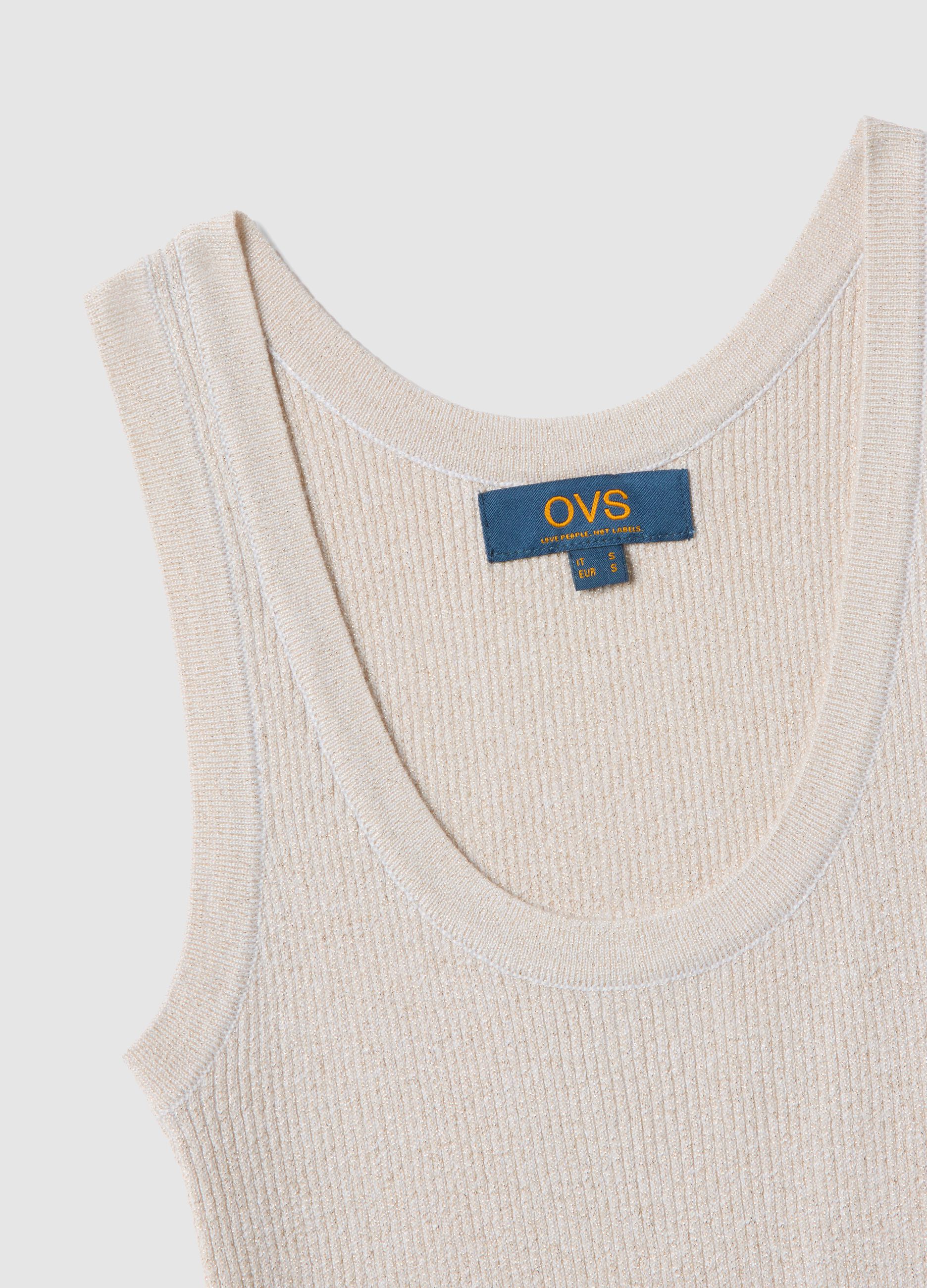 White viscose blend fitted tank top