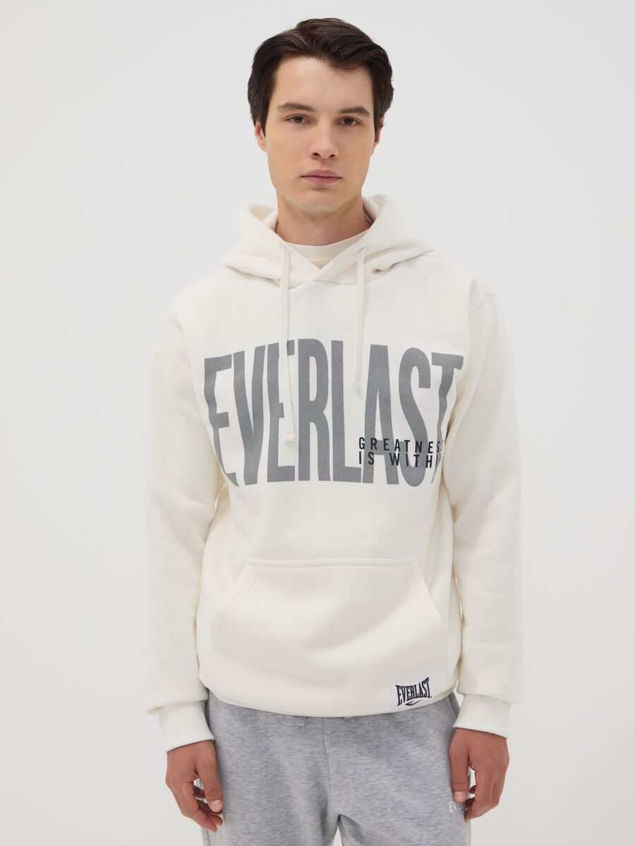 White cotton-blend hoodie with front print_1