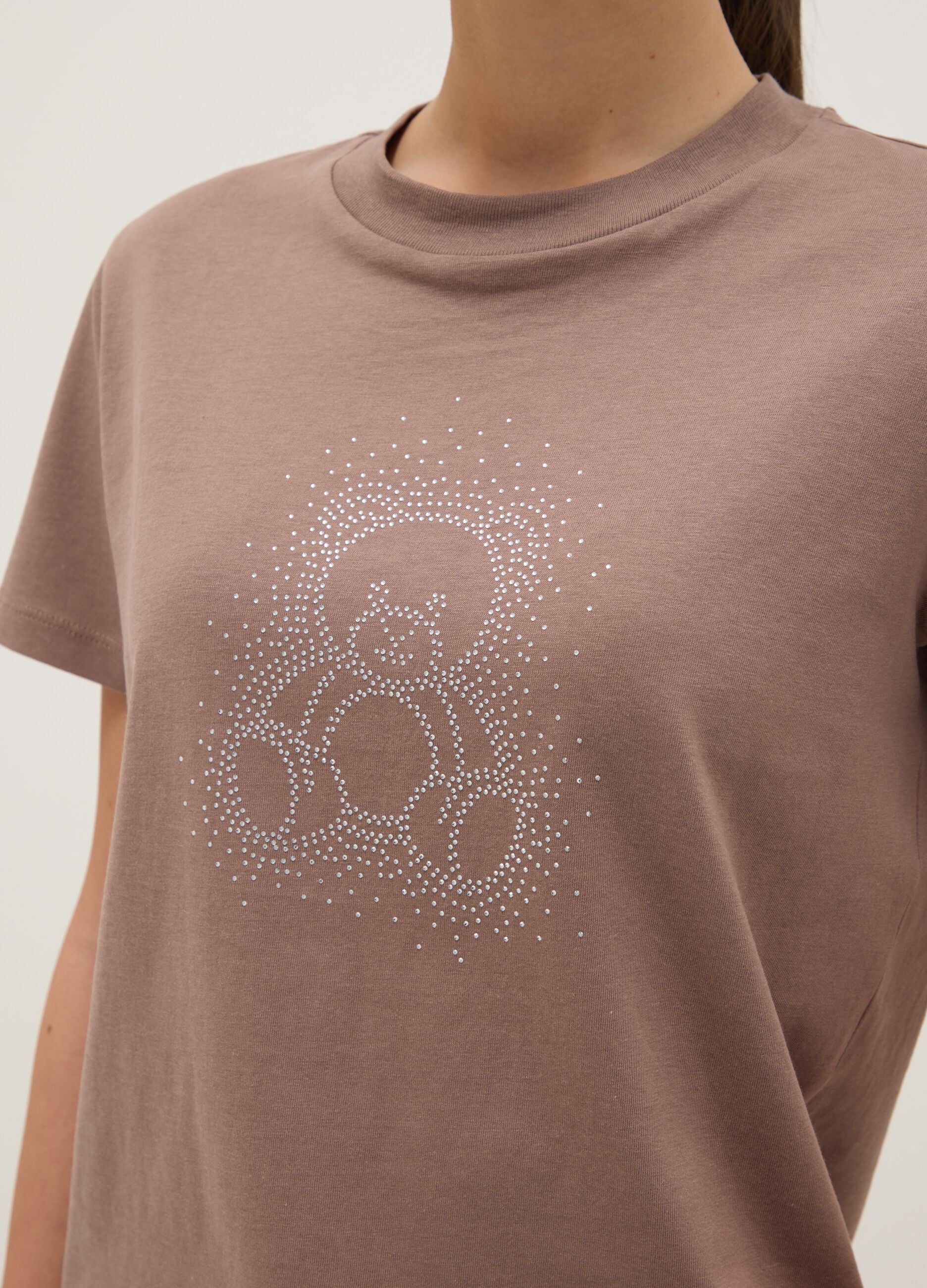 Pure cotton brown t-shirt regular fit with glittery teddy bear