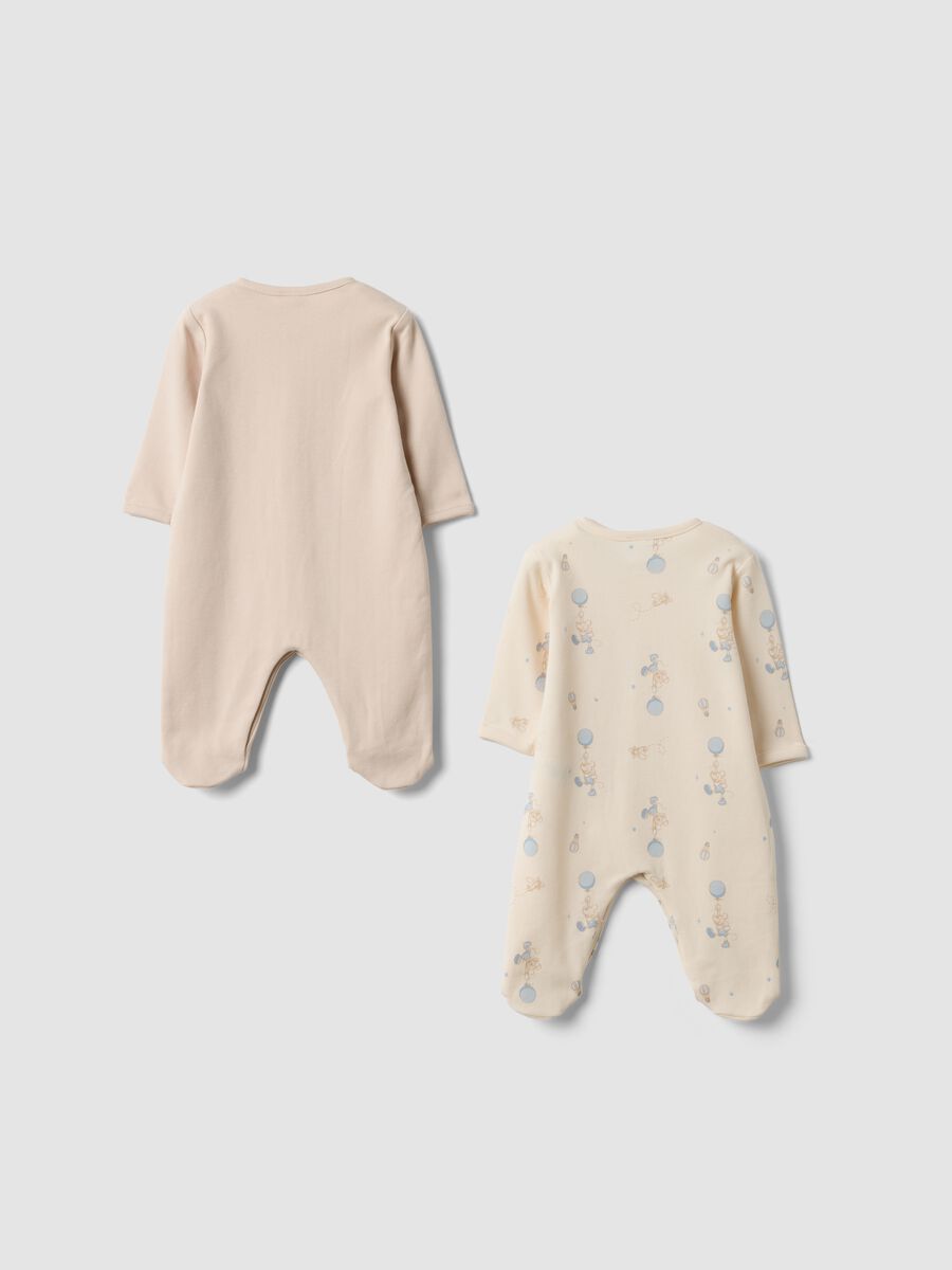 2-pack beige organic cotton sleepsuits with Mickey & Friends prints_1