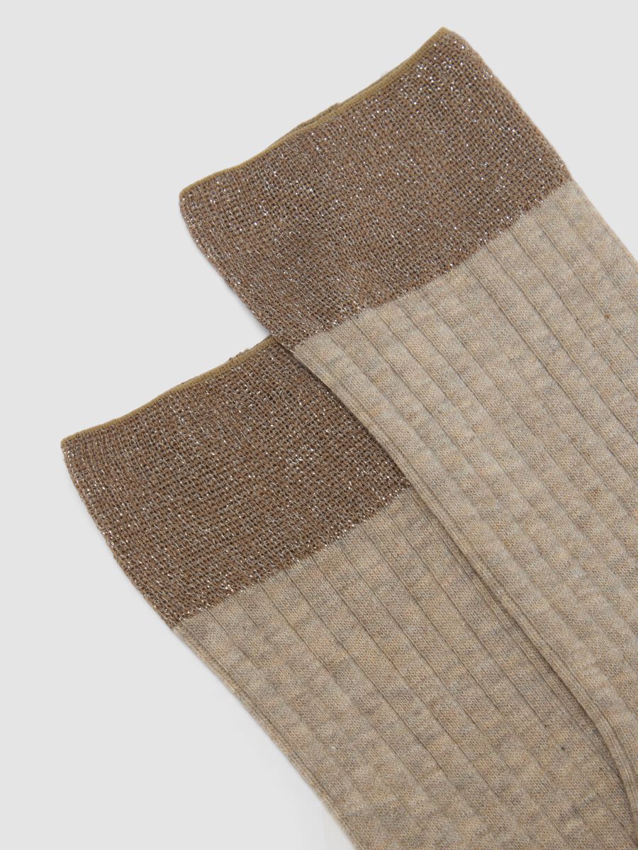 Calzini in cotone elasticizzato beige a coste_2